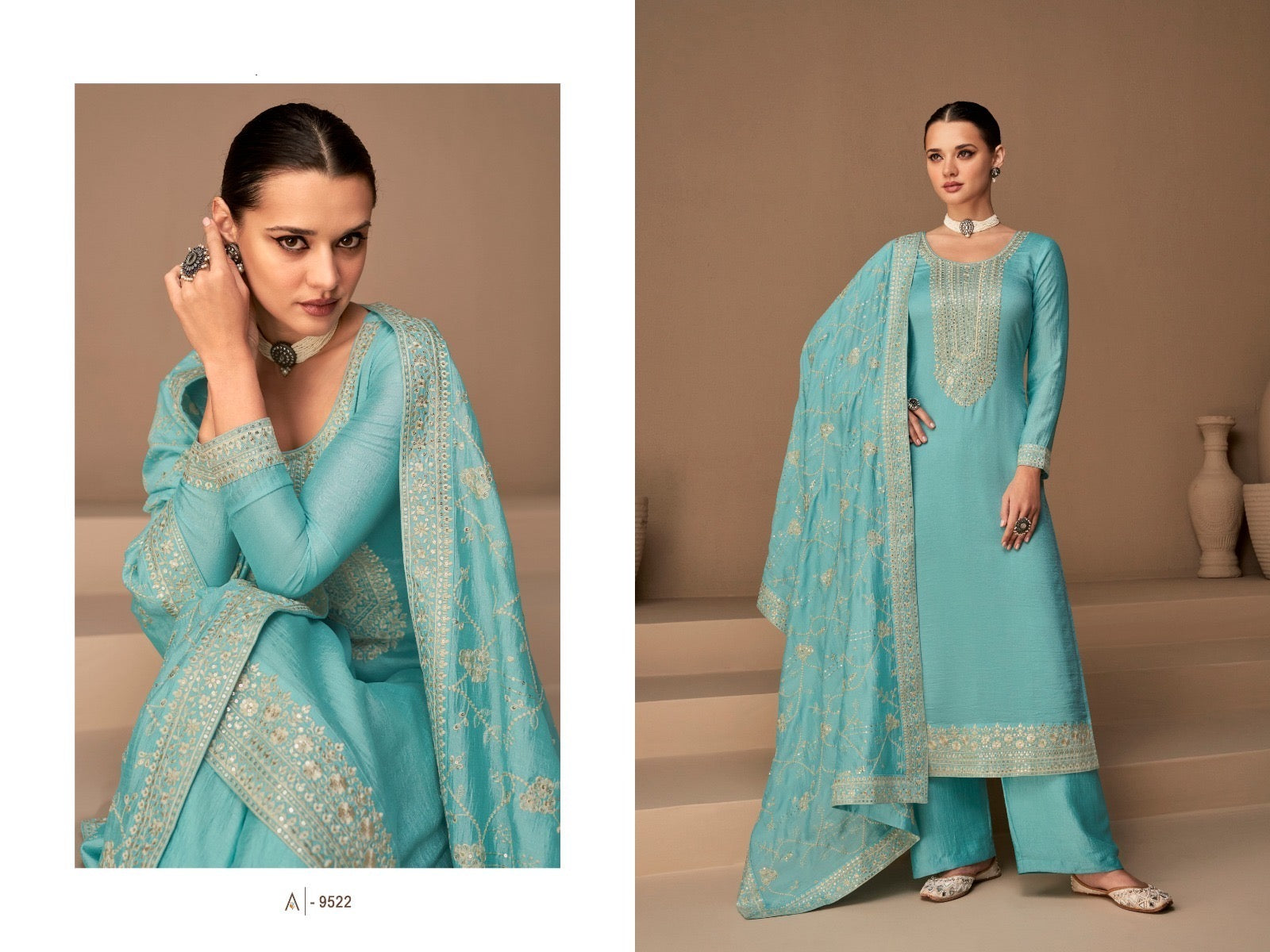 Light Blue Silk suit with embroidered Dupatta. – Desi Culture